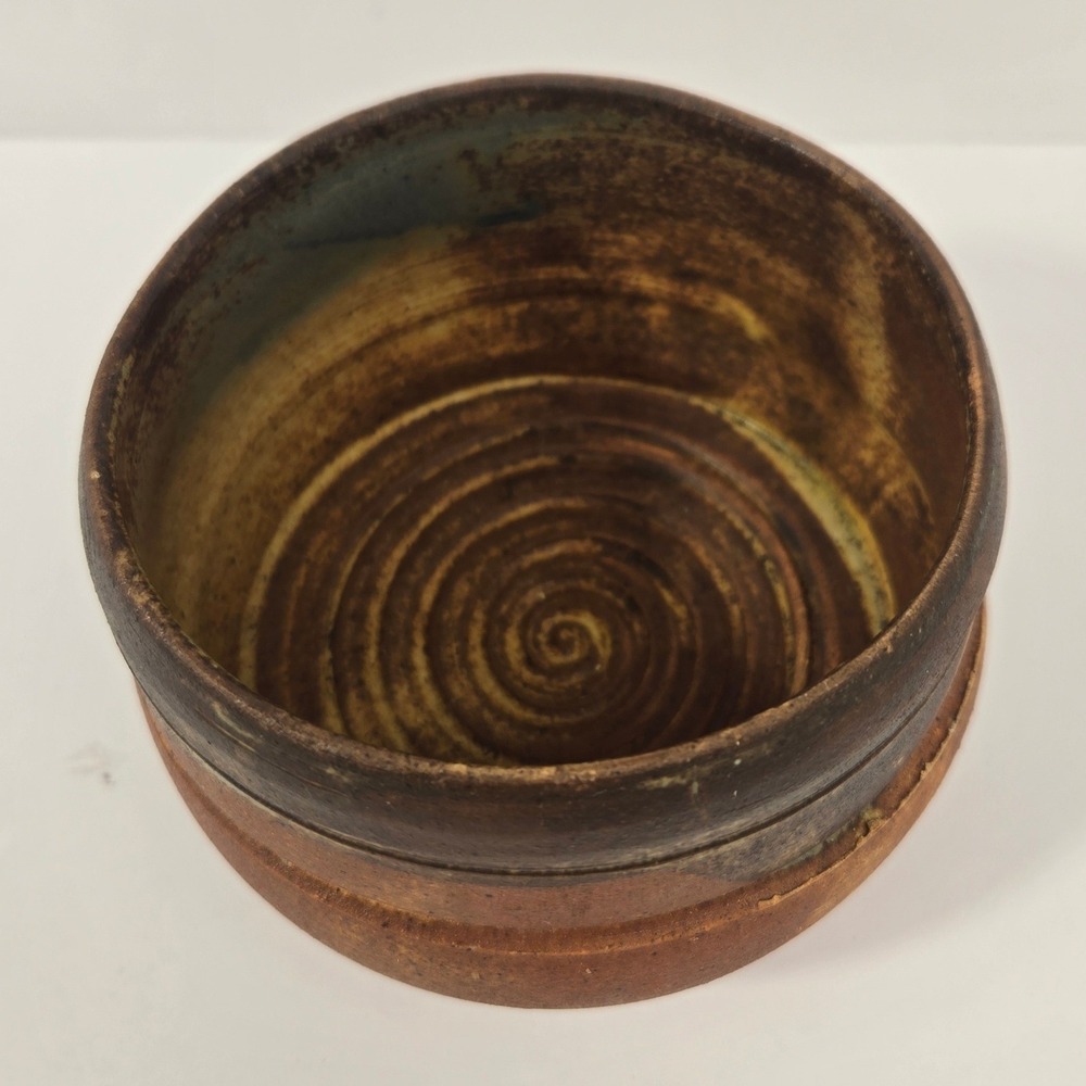 Studio Pottery Hand Thrown Ceramic Bowl Signed Rustic Earthy Brown Wabi Sabi Art